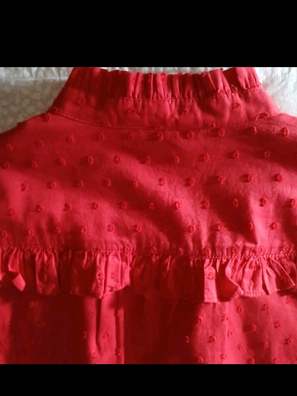 Crown & Ivy Red Ruffle-Front Top Button Blouse With Ruffle Neck And Sleeves - Picture 7 of 16